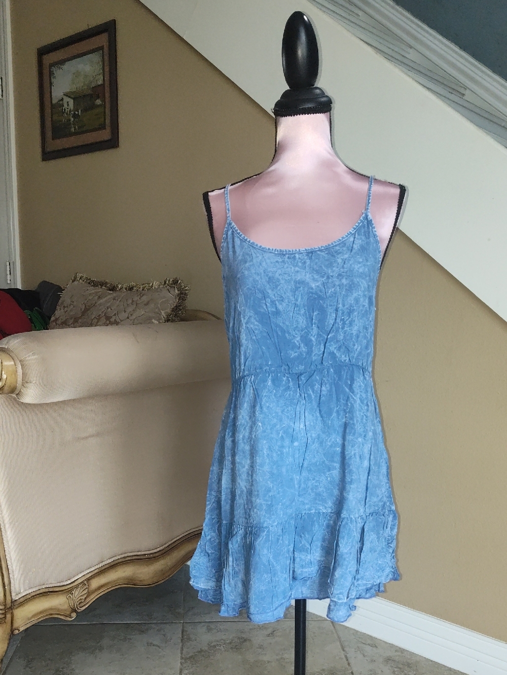 Forever 21 Light Blue Washed Spaghetti Strap Mini Dress